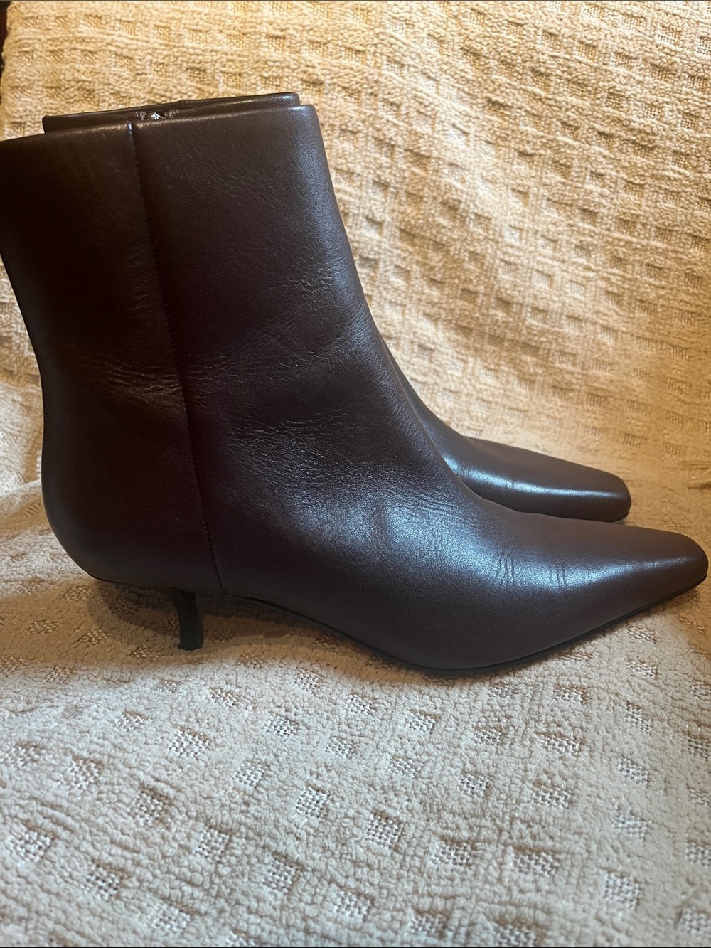 Marc Fisher  Kiona Dark Brown Leather Square-Toe Ankle Booties - Picture 2 of 7